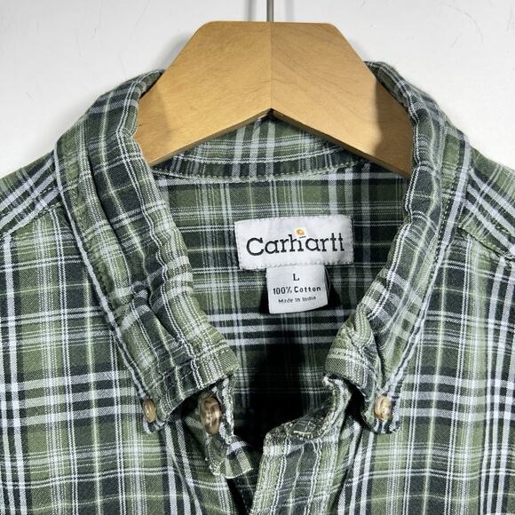 Carhartt Button Down Plaid Shirt Mens L 16.5 x 32 Fort Green Long Sleeve - Picture 4 of 8